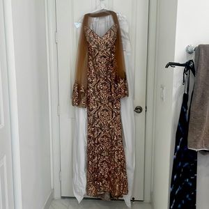 Magnificent rose gold, strapless gown with matching shawl. Brand new!